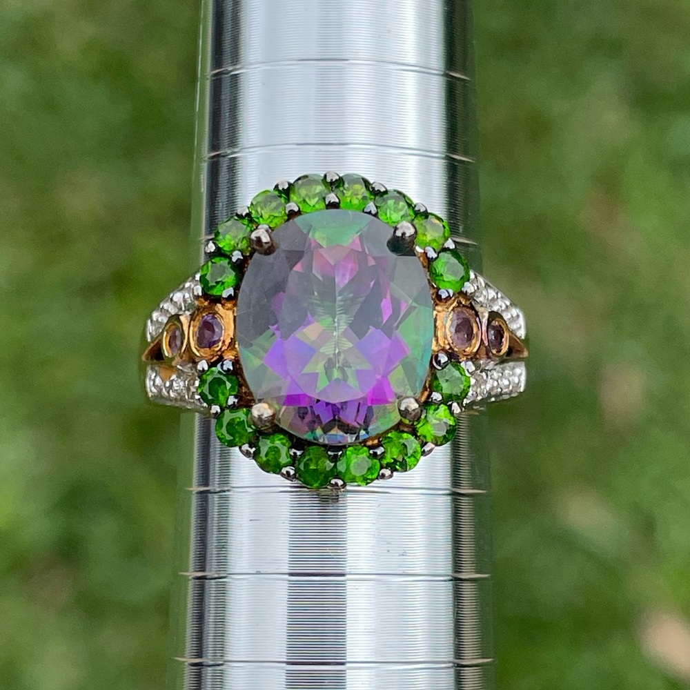 Green and Purple Stone 925 China Ring